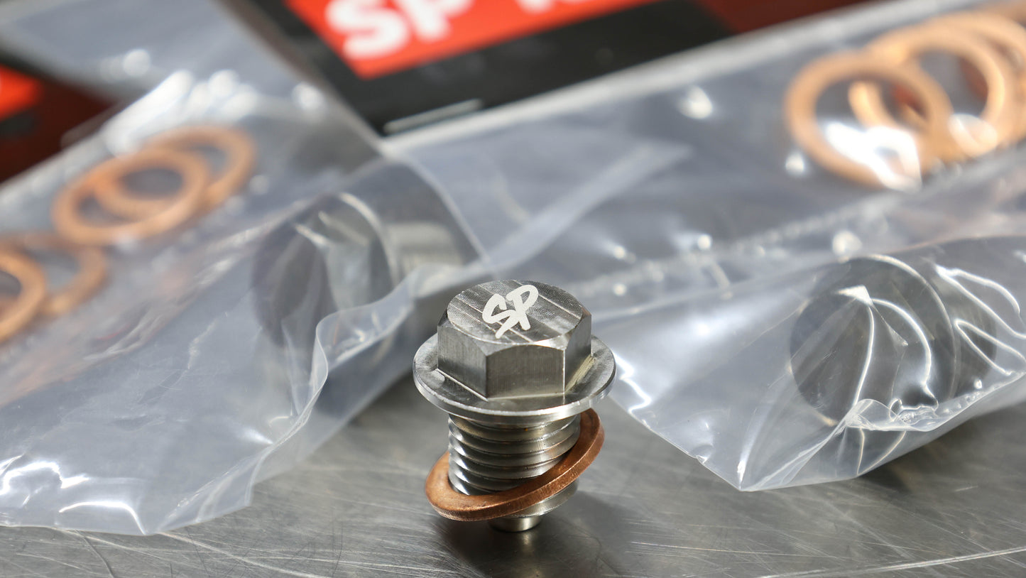 M14 x 1.5 Magnetic Oil Drain Plug – Stainless Steel w/ 5 Copper Washers for Honda, Acura +